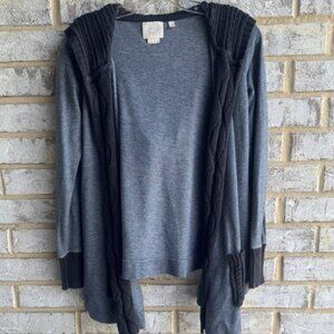 Vanessa Virginia Hooded Contrast Trim Open Front Cardigan Sweater Size XS